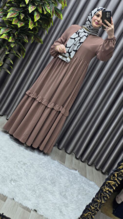 Kadın Tesettür Giyim Endonezya Krebi Fırfırlı  Elbise 