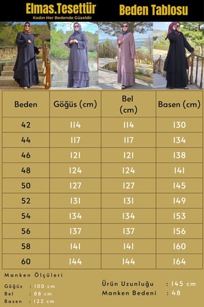 Kadın Tesettür Giyim Büyük Beden Üç Katlı Astarlı Abaya Ferace 