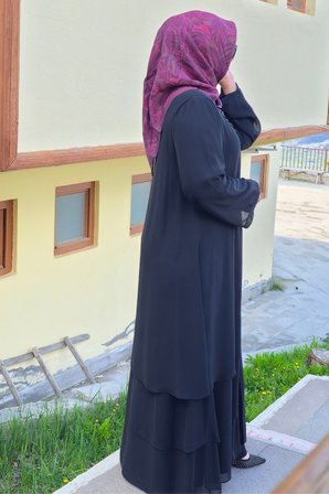 Kadın Tesettür Giyim Büyük Beden Üç Katlı Astarlı Abaya Ferace 