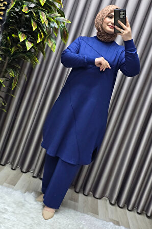 Kadın Tesettür Büyük Beden Giyim Nervürlü İkili Takım 
