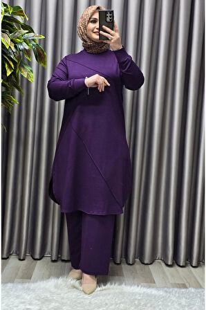 Kadın Tesettür Büyük Beden Giyim Nervürlü İkili Takım 
