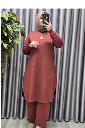 Kadın Tesettür Büyük Beden Giyim Nervürlü İkili Takım 