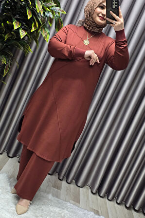 Kadın Tesettür Büyük Beden Giyim Nervürlü İkili Takım 