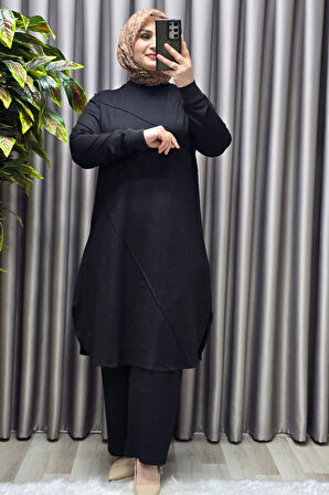 Kadın Tesettür Büyük Beden Giyim Nervürlü İkili Takım 