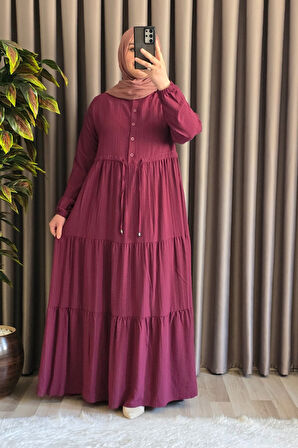 Kadın Tesettür Giyim Büyük Beden Gofre Elbise 