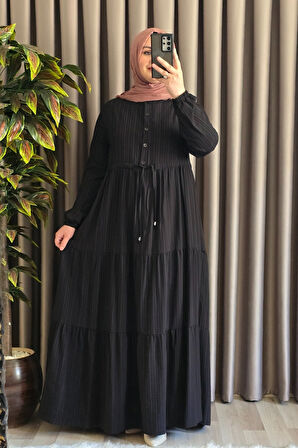 Kadın Tesettür Giyim Büyük Beden Gofre Elbise 