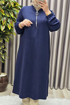 Kadın Tesettür Giyim Büyük Beden Fermuarlı 9354 Jumbo Uzun Tunik 