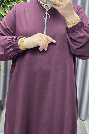 Kadın Tesettür Giyim Büyük Beden Fermuarlı 9354 Jumbo Uzun Tunik 