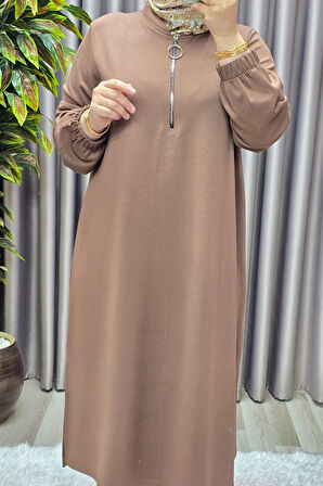 Kadın Tesettür Giyim Büyük Beden Fermuarlı 9354 Jumbo Uzun Tunik 