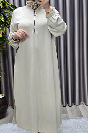 Kadın Tesettür Giyim Büyük Beden Fermuarlı 9354 Jumbo Uzun Tunik 