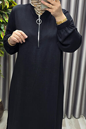 Kadın Tesettür Giyim Büyük Beden Fermuarlı 9354 Jumbo Uzun Tunik 