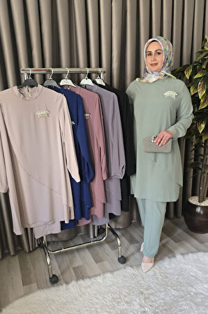 Kadın Tesettür Giyim Büyük Beden Çağla Krep İkili Takım 