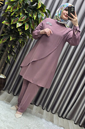 Kadın Tesettür Giyim Büyük Beden Çağla Krep İkili Takım 