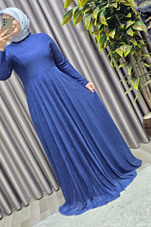 Kadın Tesettür Büyük Beden Giyim Simli  Pelerinli Abiye 