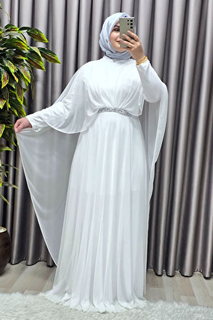 Kadın Tesettür Büyük Beden Giyim Simli  Pelerinli Abiye 