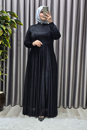 Kadın Tesettür Büyük Beden Giyim Simli  Pelerinli Abiye 