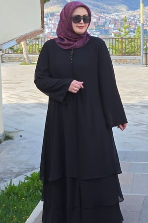 Kadın Tesettür Giyim Büyük Beden Üç Katlı Astarlı Abaya Ferace 