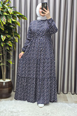 Kadın Tesettür Giyim Yazlık Viscon Üç Katlı Papatya Elbise 