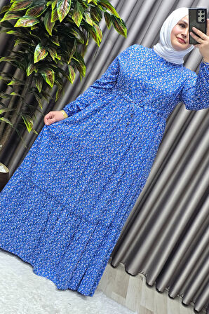 Kadın Tesettür Giyim Yazlık Viscon Üç Katlı Papatya Elbise 