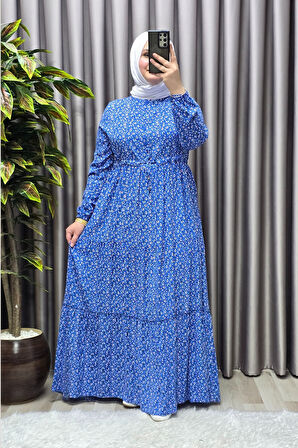 Kadın Tesettür Giyim Yazlık Viscon Üç Katlı Papatya Elbise 