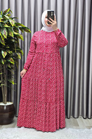 Kadın Tesettür Giyim Yazlık Viscon Üç Katlı Papatya Elbise 