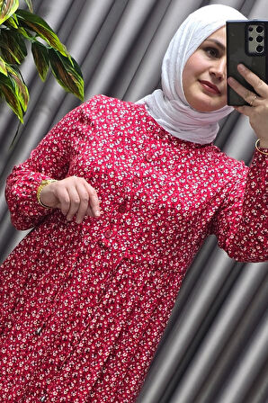 Kadın Tesettür Giyim Yazlık Viscon Üç Katlı Papatya Elbise 