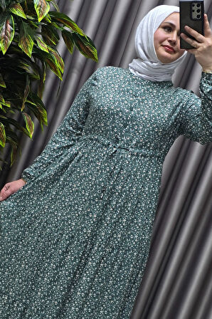 Kadın Tesettür Giyim Yazlık Viscon Üç Katlı Papatya Elbise 