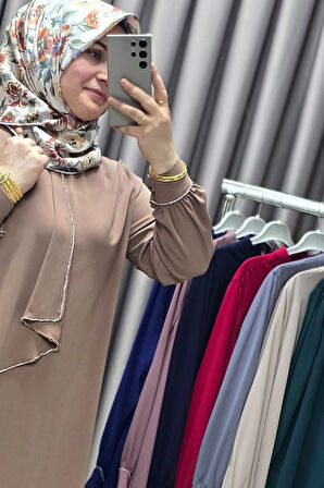 Kadın Tesettür Giyim Büyük Beden Taşlı Abiye Tunik 