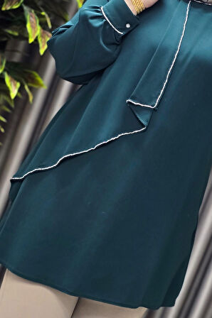 Kadın Tesettür Giyim Büyük Beden Taşlı Abiye Tunik 