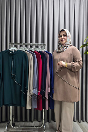 Kadın Tesettür Giyim Büyük Beden Taşlı Abiye Tunik 