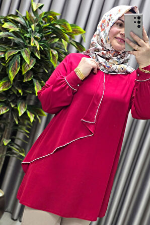 Kadın Tesettür Giyim Büyük Beden Taşlı Abiye Tunik 