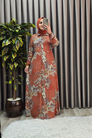 Kadın Tesettür Büyük Beden Giyim Palmiye Gömlek Elbise 