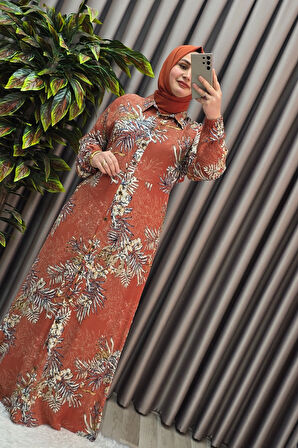 Kadın Tesettür Büyük Beden Giyim Palmiye Gömlek Elbise 