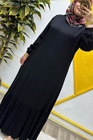 Kadın Tesettür Giyim Büyük Beden Düz Fırfırlı Elbise 