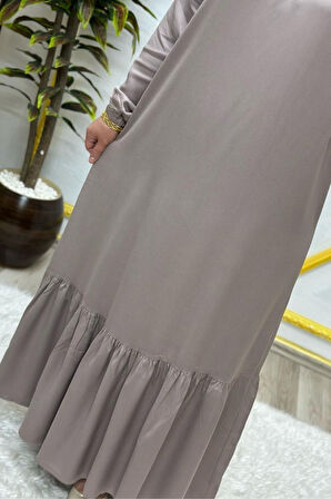 Kadın Tesettür Giyim Büyük Beden Düz Fırfırlı Elbise 