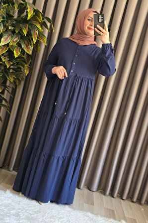 Kadın Tesettür Giyim Büyük Beden Gofre Elbise 