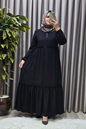 Kadın Tesettür Giyim Büyük Beden İki Katlı Ferace 