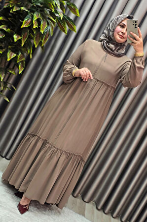 Kadın Tesettür Giyim Büyük Beden İki Katlı Ferace 