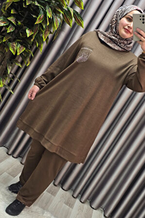 Kadın Tesettür Giyim Büyük Beden Cebi Taş İşlmeli İkili Takım 