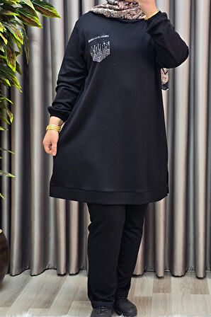 Kadın Tesettür Giyim Büyük Beden Cebi Taş İşlmeli İkili Takım 