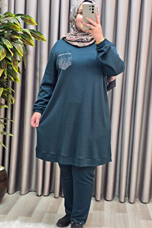 Kadın Tesettür Giyim Büyük Beden Cebi Taş İşlmeli İkili Takım 