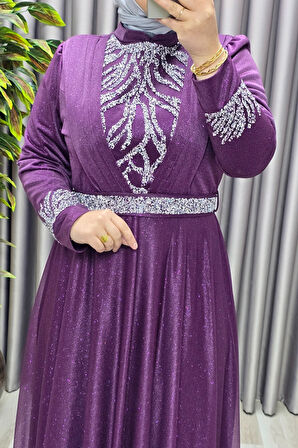 Kadın Tesettür Giyim Büyük Beden V Taşlı Abiye 