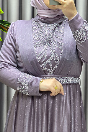 Kadın Tesettür Giyim Büyük Beden V Taşlı Abiye 