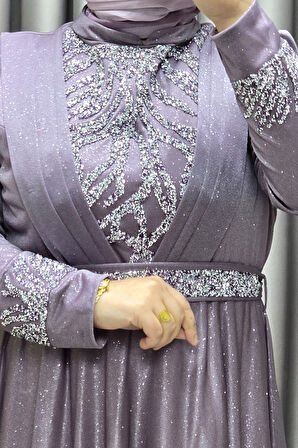 Kadın Tesettür Giyim Büyük Beden V Taşlı Abiye 