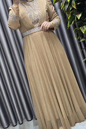 Kadın Tesettür Giyim Büyük Beden V Taşlı Abiye 