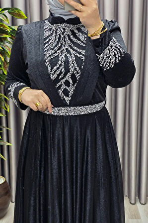 Kadın Tesettür Giyim Büyük Beden V Taşlı Abiye 