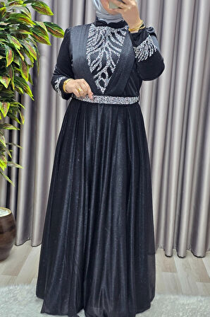 Kadın Tesettür Giyim Büyük Beden V Taşlı Abiye 