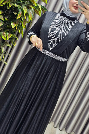 Kadın Tesettür Giyim Büyük Beden V Taşlı Abiye 