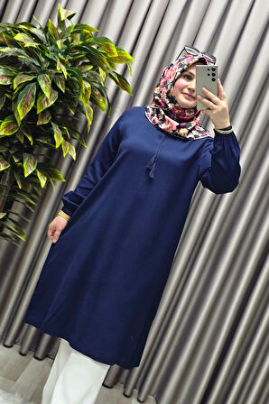 Kadın Tesettür Giyim Büyük Beden Tek Renk İpli Tunik 