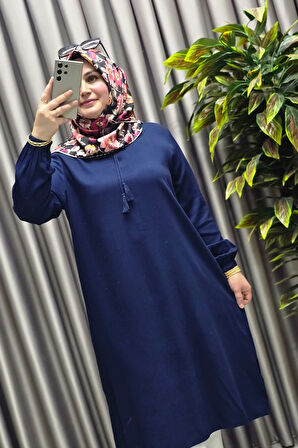 Kadın Tesettür Giyim Büyük Beden Tek Renk İpli Tunik 